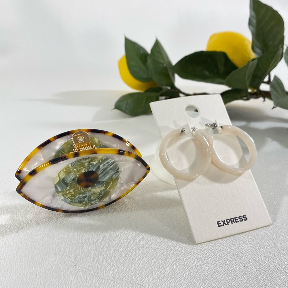 Green Evil Eye Hair Claw NEW Express Ivory Tortoiseshell Hoops Earrings Bundle